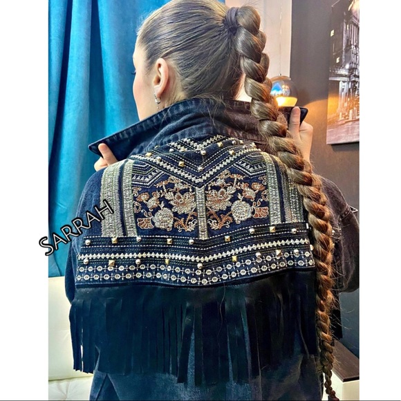 Sarrah Jackets & Blazers - Restocked New Bohemian Western Embroidered Oversized Denim Jean Jacket